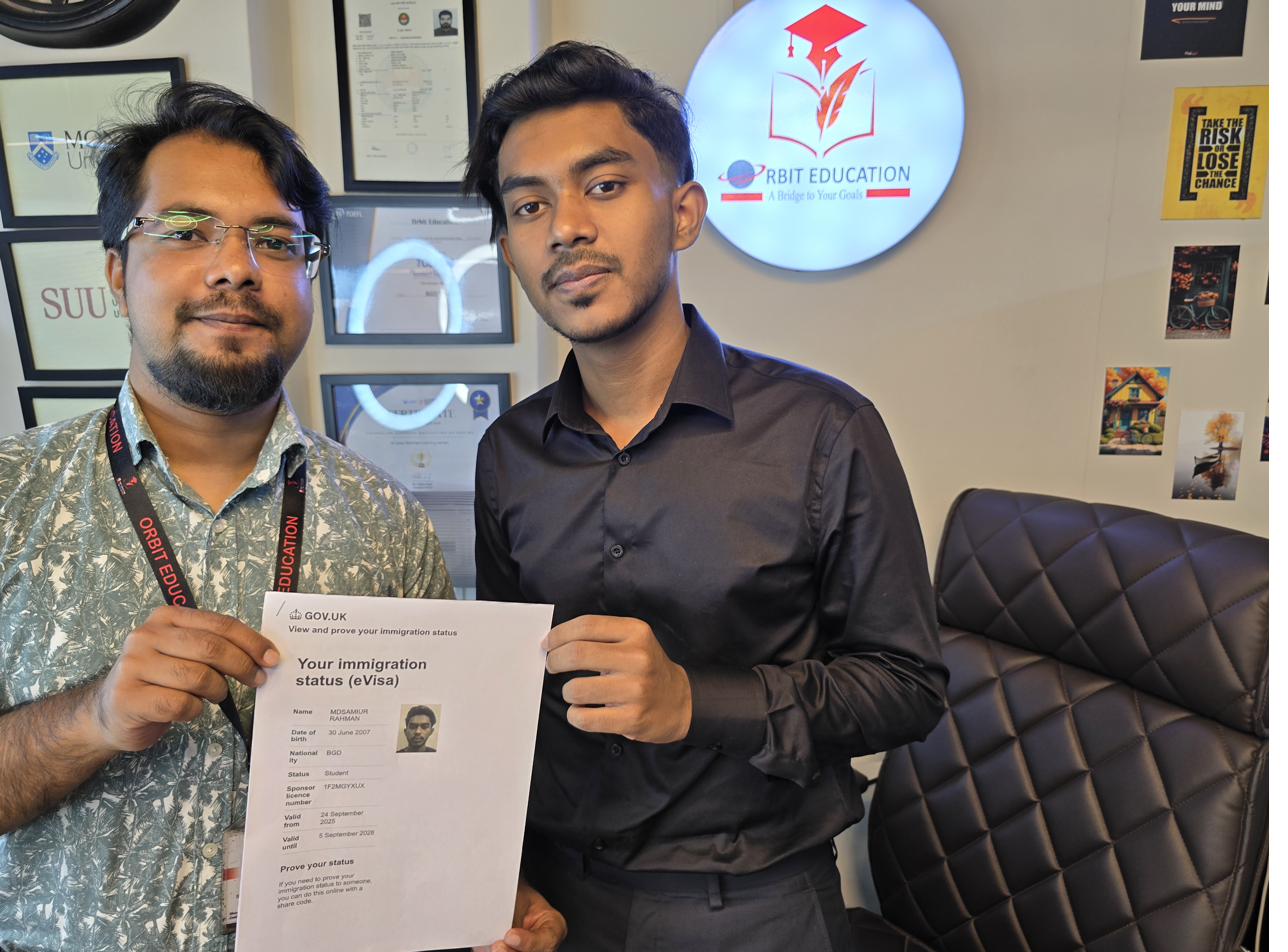 Md Samiur Rahman at the Orbit Education office after a student visa approval